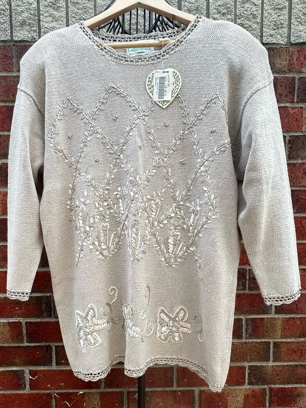Colleen’s Collectables NWT Vintage Sears Sweater Embroidery Beaded Crochet Lace